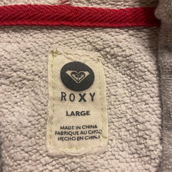 ROXY light grey raw hem pullover pink drawstring hoodie Large - Picture 7 of 9